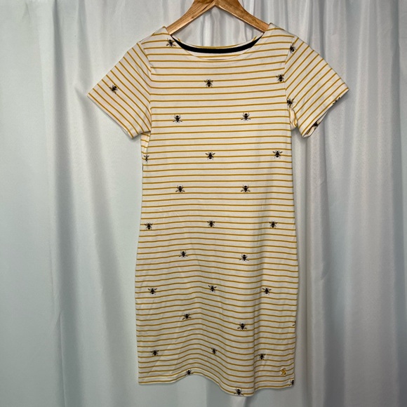 Joules Yellow And White Stripe Bee Print Riviera Dress - size 2 - Picture 6 of 12